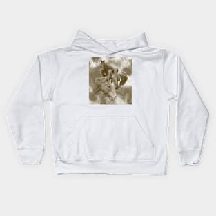 Horses and surreal mist in brown and white Kids Hoodie